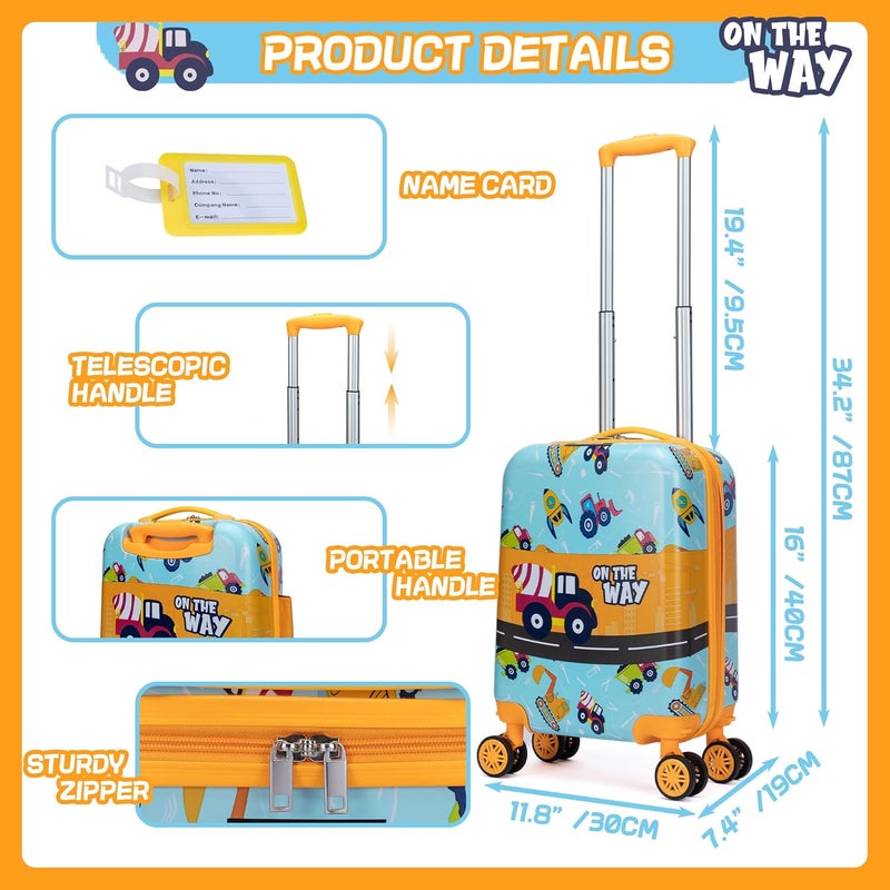 Inprof Kid’s Luggage Set 5 Piece Suitcase Set 16’’ Hardside Luggage with Spinner Wheels Girls Boys Carry on Toddler Luggage Travel Rolling Luggage Carry on Luggage Airline Approved Car - Image 2